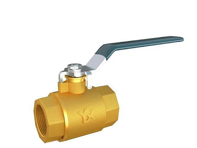 Golden Brass Ball Valve Component With Blue Handle For Industrial Applications 3d model