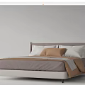 Modern Double Bed With Gray Bedding Brown Blanket White Headboard And Pillows 3d model