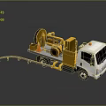 White Utility Truck With Yellow Mechanical Equipment And Circular Cutting Wheel