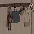 Wooden Hook Rack With Scarf Shopping Bag Cap Straw Hat And Crossbody Bag