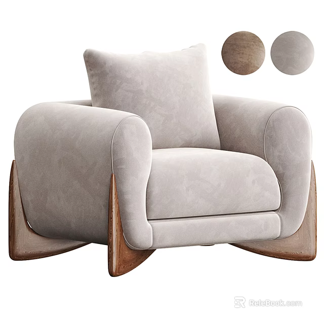 Light Gray Single Seater Sofa With Soft Fabric Wooden Frame Rocking Design And Wood Samples 3d model 