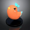 Cute Orange Bird Figurine With Yellow Beak Black Eyes Blue Wings On Black Base