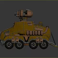 Armored Orange Military Vehicle with Turret Six Wheeled Design Front Grille and Top Equipment