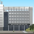 Modern Multi Storey Office Building Exterior With Glass Curtain Wall White Facade And Trees