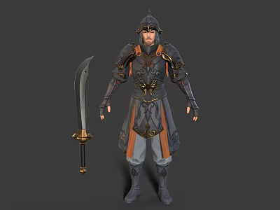 Ancient Armored Warrior Character In Intricate Battle Armor With Large Sword And Ornate Details 3d model