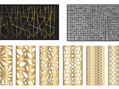 Gold And Black Decorative Laser Cut Panels With Floral Leaf And Geometric Patterns 3d model