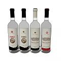 Display of Four Wine Bottles With Various Labels And Unique Brand Designs