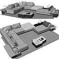 Modern Light Gray Modular Sofa Coffee Table Set With Side Tables Lamp And Decor 3d model