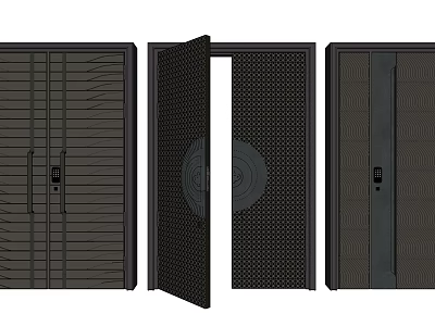 Black Security Door With Striped Design Grid Interior Structure And Lock Handle 3d model