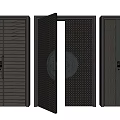 Black Security Door With Striped Design Grid Interior Structure And Lock Handle 3d model