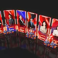 Professional Activity Channel With Exhibition Boards Formal Attire Speakers And Decorative Flowers