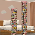 Transparent Cylindrical Storage Basket Filled With Colorful Stuffed Toys For Kids Bedroom With Cloud Decor