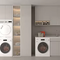 Modern Bathroom Cabinet Rack with Washing Machine Dryer Storage Cabinets and Shelves in Laundry Room