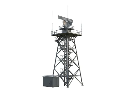 Metal Surveillance Tower With Equipment On Top And Small Base Box 3d model
