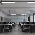 Modern School Classroom With Computer Desks Chairs Spacious Bright Interior And Technology Setup 3d model