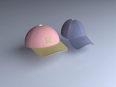 Pink And Blue Baseball Caps With Yellow Brim And Letter M Logo Design 3d model Pink And Blue Baseball Caps With Yellow Brim And Letter M Logo Design 3d model