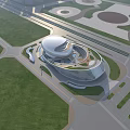 Unique Contemporary Library Building With Curved Glass Facade Green Roof And Lawns
