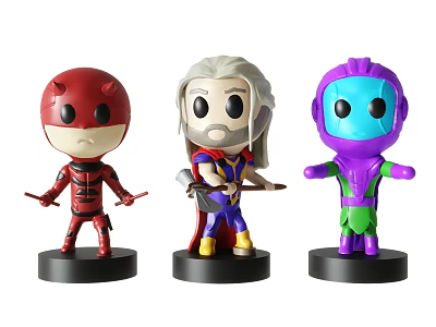 Colorful Cartoon Character Action Figures With Unique Costumes And Weapons 3d model
