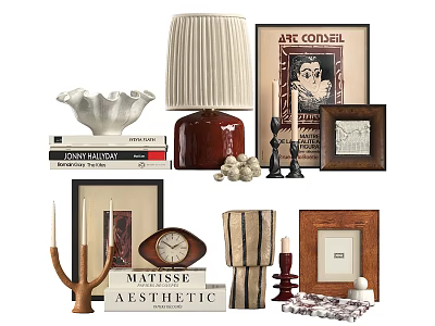 Aesthetic Decorative Ornament Combination With Lamp Frames Books Candle Holders Clock And Vase 3d model