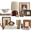 Aesthetic Decorative Ornament Combination With Lamp Frames Books Candle Holders Clock And Vase