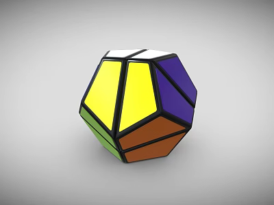 Colorful 3D Geometric Polyhedron Puzzle Toy With Yellow Blue Green Brown Faces 3d model
