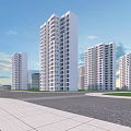 White High Rise Modern Style Residential Buildings With Blue Sky And Plaza Green Space