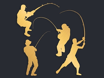 Fishing silhouette figure action boat fish design element sports wall decoration icon fishing rod fishing sea fishing sports fishing gear 3d model