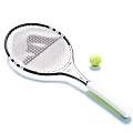 Professional Tennis Racket With White Strings And Green Tennis Ball For Sports Equipment