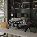Modern Stainless Steel Espresso Machine On Kitchen Counter With Cups Bottles And Boxes 3d model