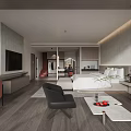 Modern Hotel Room Interior With King Bed Armchairs Coffee Table And Flat Screen TV