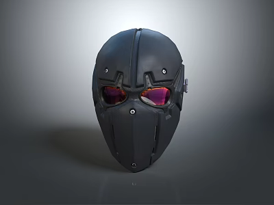 Black Tactical Mask With Purple Lenses And Hard Shell Design For Cosplay Wear 3d model
