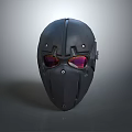 Black Tactical Mask With Purple Lenses And Hard Shell Design For Cosplay Wear