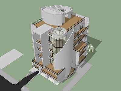 Modern Detached Villa With Curved Design Multiple Balconies And Glass Facade 3d model