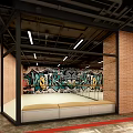 Modern Fitness Training Center Entrance With Gym Silhouette Reception Desk Brick Wall And Glass Doors