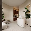 Elegant Beauty Salon Interior With Arched Mirrors White Leather Chairs Wooden Counter And Product Shelves