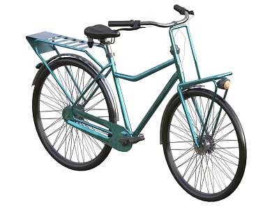 Teal Bicycle with Rear Rack Black Seat and Classic Frame Design 3d model