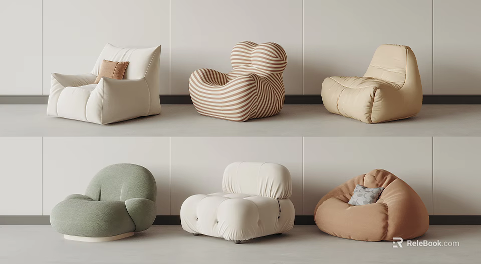 Modern Single Sofa with Various Curved Designs Soft Textures and Neutral Color Options 3d model