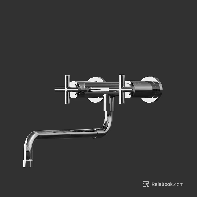 Chrome Wall Mounted Double Handle Modern Faucet With Sleek Finish Design 3d model 