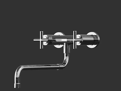 Chrome Wall Mounted Double Handle Modern Faucet With Sleek Finish Design 3d model