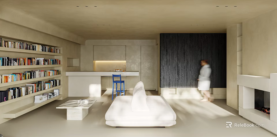 Modern Living Room Interior With White Sofa Wooden Coffee Table And Minimalist Design 3d model 