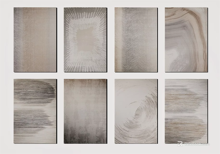 Modern Square Rugs Collection with Different Textures and Neutral Color Patterns 3d model