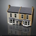 Traditional Semi Detached House With Grey Tiled Roof Two Chimneys White Windows And Dark Door