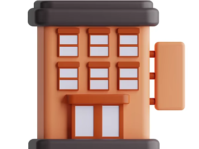 Orange Brown Two Story Hotel Building With Six Windows Double Doors And Side Signboard 3d model