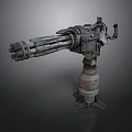 Multi barrel mechanical weapon with heavy duty metal texture and stable base 3d model
