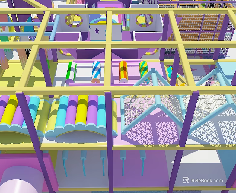 Indoor Commercial Children's Play Equipment With Colorful Structure Safety Netting And Railings Design 3d model 