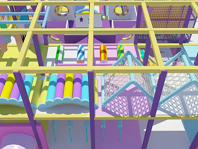 Indoor Commercial Children's Play Equipment With Colorful Structure Safety Netting And Railings Design 3d model