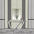 Elegant Modern Console Table With Textured Wall Artwork Vase And Unique Legs