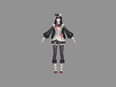 Game And Movie Character In Black And White Outfit With Pink Accents And Hat 3d model