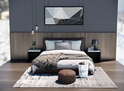 Modern Background Double Bed Double Bed Combination 3d model