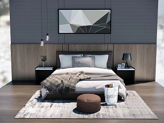 Modern Background Double Bed Double Bed Combination 3d model